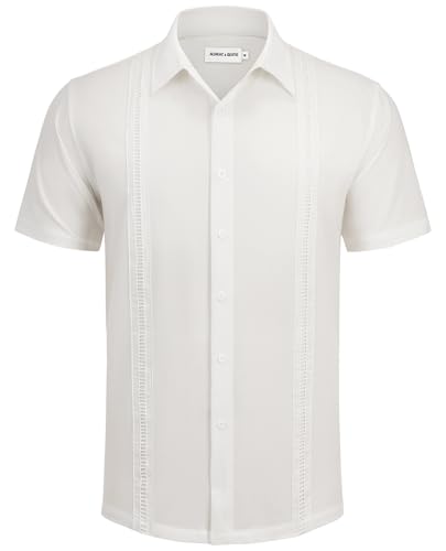 Mens Cuban Guayabera Shirts Short Sleeve Button Down Shirts for Men Summer Beach Wedding