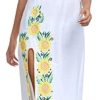 Women Mexican Embroidered Dress V Neck Sexy Maxi Short Sleeve Casual Beach Split Dress
