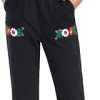 Women's Mexican Floral Embroidered Jumpsuits Casual Lace Short Sleeves Pants with Two Pockets