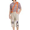 Mexican TV Cosplay Costume for Adult Men, Patchwork Overalls Suit Set with Striped T-shirt Hat for Halloween Party Outfit