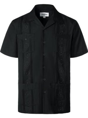 Mens Embroidered Cuban Guayabera Shirts Casual Button Down Short Sleeve Beach Shirts