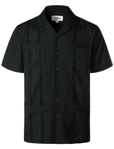 Mens Embroidered Cuban Guayabera Shirts Casual Button Down Short Sleeve Beach Shirts