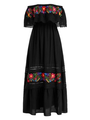 Mexican Dress for Women Traditional Off Shoulder Embroidered Present Casual Lace Long Maxi Dress Cinco de Mayo Outfit