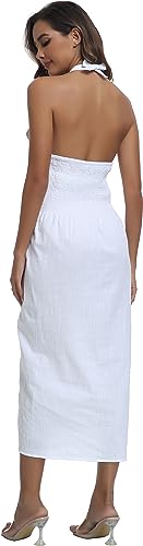 Women's Mexican Floral Embroidered Halter Neck Split Sleeveless Ruffle Party Long Dresses