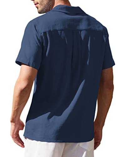 Men's Cuban Guayabera Shirt Short Sleeve Button Down Shirts Casual Summer Beach Linen Shirts