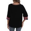 Mexican Embroidered Tops for Women Boho Floral 3/4 Sleeve Peasant Blouses Summer Casual Boho Clothes Hippie Shirt