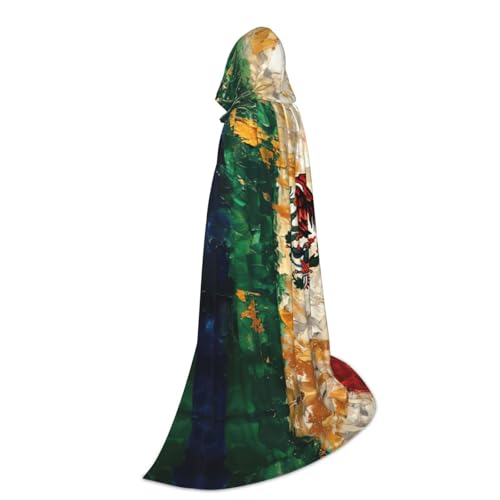 Mexican American Flag Print Hooded Cloak For Halloween,Wizard,Vampire And Grim Reaper Costume