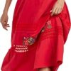 Women's Mexican Dress Floral Embroidered Casual Lace Ruffle Maxi Dress