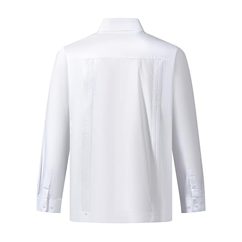 Men's Guayabera Shirts for Men Long Sleeve Cuban Snap Button Shirts Mexican Guayabera Shirts with Four Pockets