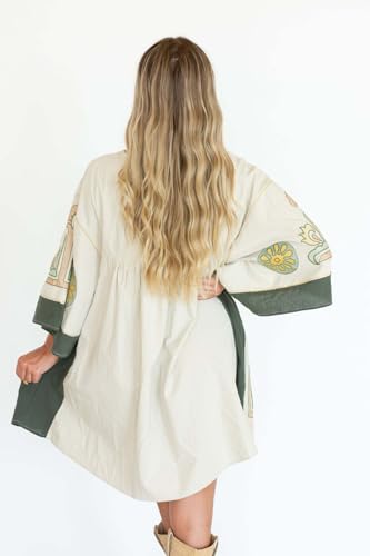 Print Dresses for Women with V-Neck Summer Cotton 3/4 Sleeves Casual Loose Fit Boho Vintage Floral Tunic Dress 2025