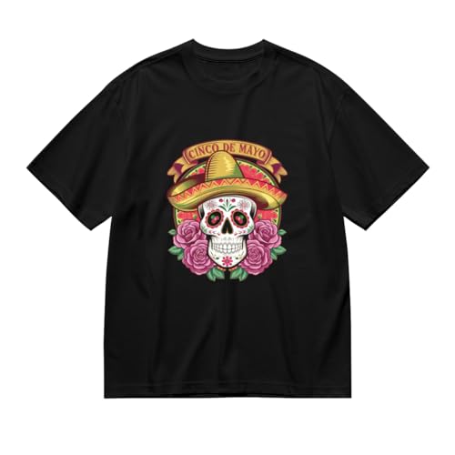 Retro Cinco de Mayo Mexican Skull Graphic Unisex T-Shirt for Women Or Men Boys Girls Gift