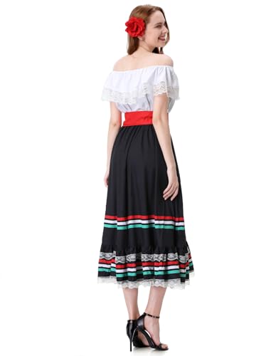 Mexican Costume for Women Traditional Mexican Dress for Halloween Cinco De Mayo Fiesta Senorita Blouse Dance Costume