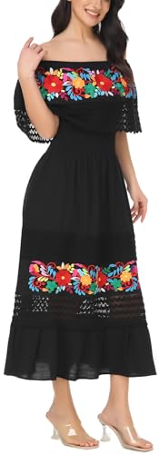 Mexican Dress for Women Boho Embroidered Maxi Lace Wedding Party Dress