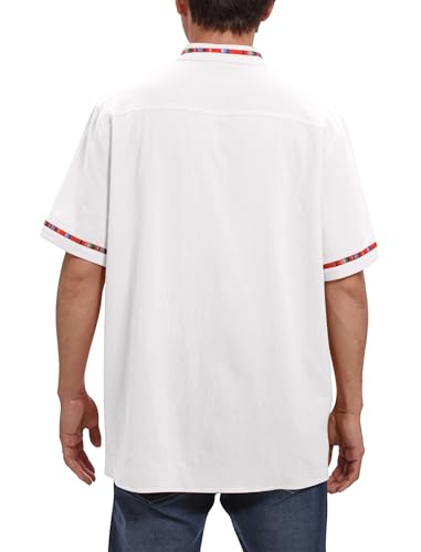 Men's Mexican Guayabera Shirt Short Sleeve Button Down Embroidered Shirt for Cinco De Mayo Traditional Mexican Shirts