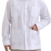 Men's Guayabera Shirts for Men Long Sleeve Cuban Snap Button Shirts Mexican Guayabera Shirts with Four Pockets