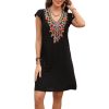 Slim Women’s Mexican Embroidered Dress Fiesta, Ruffle Sleeve Boho Dresses Sleeveless Traditional Floral Sundress