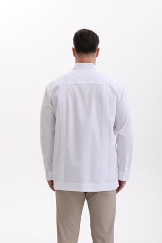 Men's Guayabera Shirts for Men Long Sleeve Cuban Snap Button Shirts Mexican Guayabera Shirts with Four Pockets