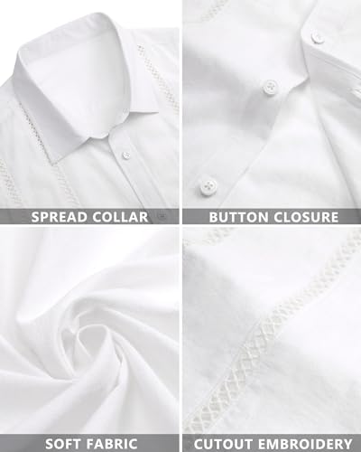 Men's Cuban Guayabera Shirts Cotton Linen Short Sleeve Button Down Shirts Casual Summer Beach Camp Shirt