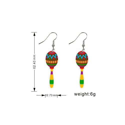 4Pairs Cinco De Mayo Piñata Sombrero Maracas Chili Pepper Racket Horse Hat Avocado Cactus Drop Dangle Earring Set for Women