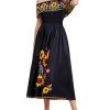 Women's Mexican Floral Dress Traditional Off Shoulder Flower Print Smocked Cinco De Mayo Midi Dress