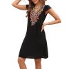 Slim Women’s Mexican Embroidered Dress Fiesta, Ruffle Sleeve Boho Dresses Sleeveless Traditional Floral Sundress