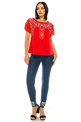 Women Traditional Puebla Mexican Embroidered Blouse