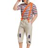 Mexican TV Cosplay Costume for Adult Men, Patchwork Overalls Suit Set with Striped T-shirt Hat for Halloween Party Outfit