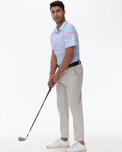 Short Sleeve Golf Polo Shirt, Dry Fit Polo Shirts for Men, Fashion Printed Moisture Transferring
