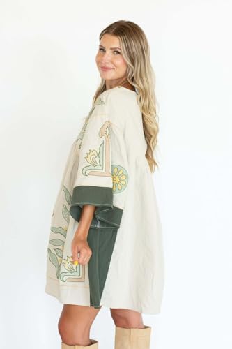 Print Dresses for Women with V-Neck Summer Cotton 3/4 Sleeves Casual Loose Fit Boho Vintage Floral Tunic Dress 2025