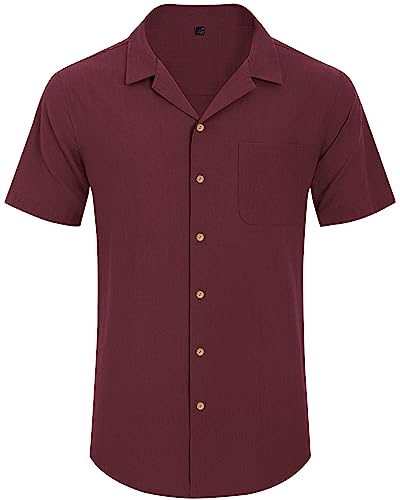 Cuban Linen Shirts for Men Short Sleeve Button Down Shirt Cotton Summer Beach Camp Vacation Hawaiian Shirts