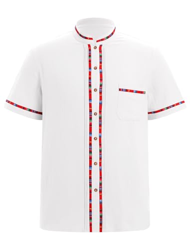 Men's Mexican Guayabera Shirt Short Sleeve Button Down Embroidered Shirt for Cinco De Mayo Traditional Mexican Shirts