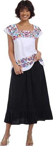Women's Mexican Shirts Peasant Blouses Embroidered Sleeveless Boho Summer Shirt Fiesta Party Fashion Tank Top