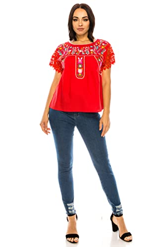 Women Traditional Puebla Mexican Embroidered Blouse