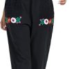 Women's Mexican Floral Embroidered Jumpsuits Casual Lace Short Sleeves Pants with Two Pockets