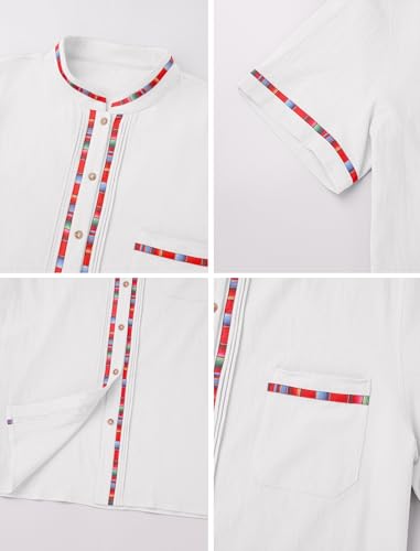 Men's Mexican Guayabera Shirt Short Sleeve Button Down Embroidered Shirt for Cinco De Mayo Traditional Mexican Shirts