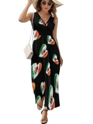 Mexican Flag Heart Womens Casual Sleeveless Dress Maxi Long Beach Dress Sundress