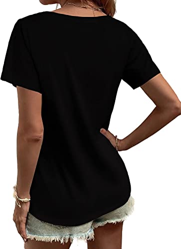 Womens Short Sleeve Mexican Shirts Pleated Front Floral Embroidered Tee Shirt Loose Peasant Tunic Tops