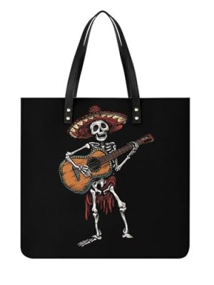 Mexican Skeleton Musician Printed Tote Bag for Women Fashion Handbag with Top Handles Shopping Bags for Work Travel