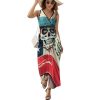 Mexican American Flag Skull Womens Casual Sleeveless Dress Maxi Long Beach Dress Sundress
