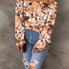 Women's Off Shoulder Top Ruffle Long Sleeve Chiffon Blouse Casual Loose Shirts