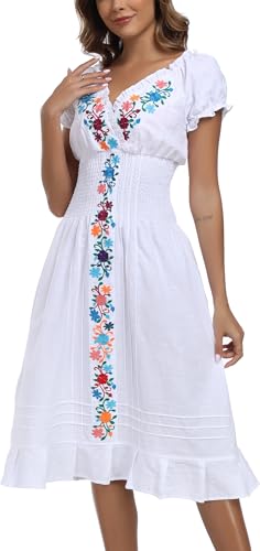 2024 Women's Embroidered Dress Casual Bohemian V-Neck Dress Short Sleeve Floral Wedding Party Dress