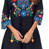 Women Embroidered Mexican V Neck Floral Dress Long Sleeve Floral Traditional Bohemian Dress