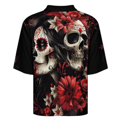 Mexican Day of The Dead Women Goth Workout T-Shirts for Men Collar Neck Summer T-Shirt Mid Sleeve Casual Tee Tops