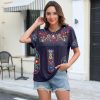Embroidered Mexican Peasant Blouse Women Summer Boho Shirt Mexico Fiesta Short Sleeve Tops