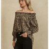 Women's Off Shoulder High Low Tunic Tops Allover Print Long Puff Sleeve Blouse