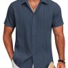 Mens Cuban Guayabera Shirt Short Sleeve Button Down Shirts Summer Beach Vacation Shirts