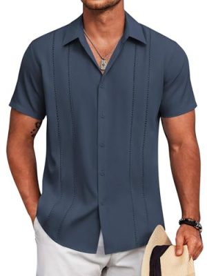 Mens Cuban Guayabera Shirt Short Sleeve Button Down Shirts Summer Beach Vacation Shirts