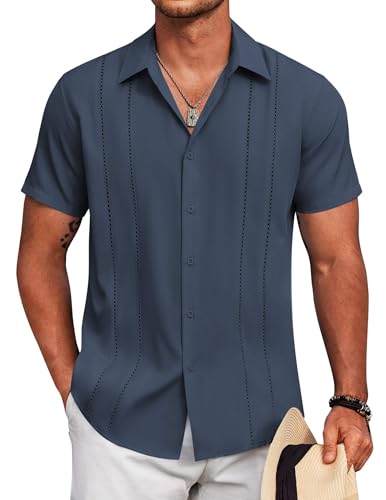 Mens Cuban Guayabera Shirt Short Sleeve Button Down Shirts Summer Beach Vacation Shirts