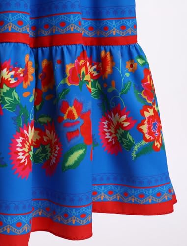 Girls Mexican Dress Spring Summer Off-Shoulder Ruffle Traditional Folk Maxi Dress Belted Cinco De Mayo Fiesta Sundress