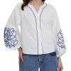 Women's Casual Floral Embroidered V Neck Blouses Boho Long Balloon Sleeve Mexican Shirts Loose Summer Fall Tops 2025